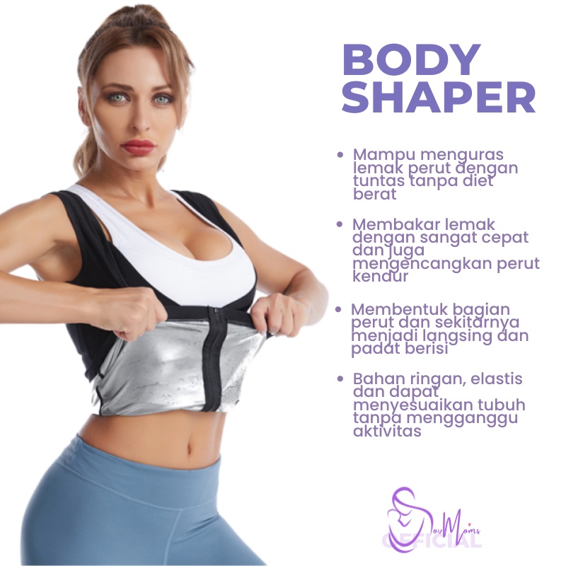 Korset Perut Wanita Pembakar Lemak Corset Korslet Kroset Alat Pelangsing Pengecil Perut Buncit Rompi Baju Sauna Pembakar Lemak Fat Burner Burn Pinggang Jumbo Body Shaper Korset Cami Zipper Silver Resleting Neoprene Original Premium Ori