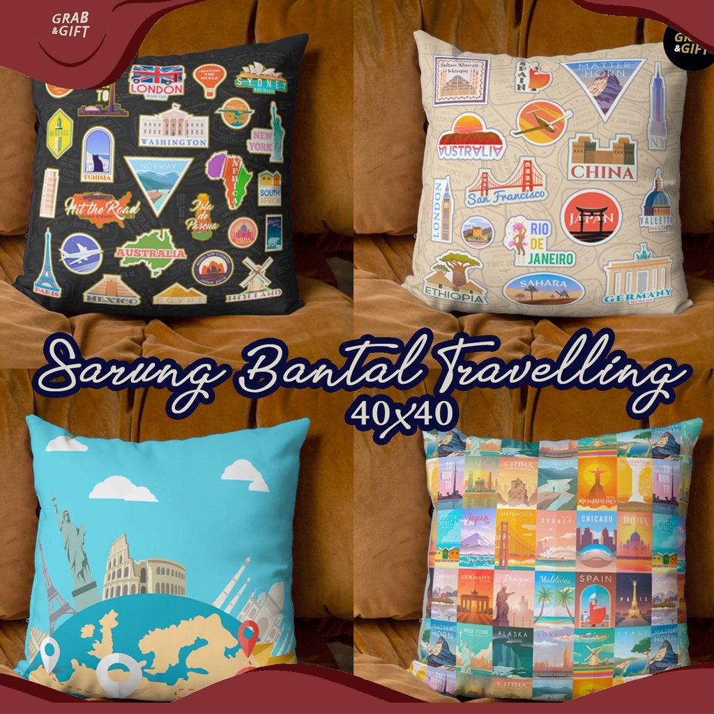 SARUNG Bantal Motif Travelling World Dunia 40x40 cm