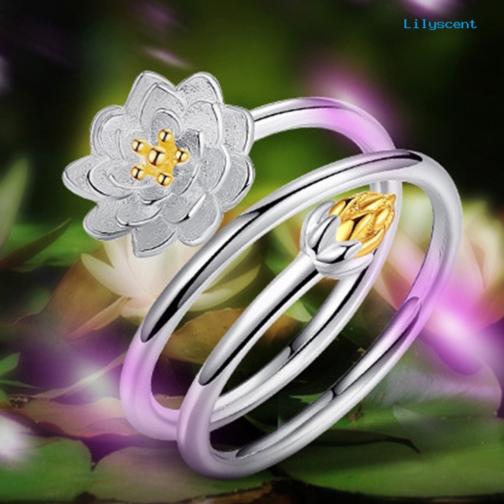 [LS] Wanita Elegan Lotus Blossom Menyesuaikan Cincin Jari Terbuka Pengantin Pernikahan Perhiasan Hadiah