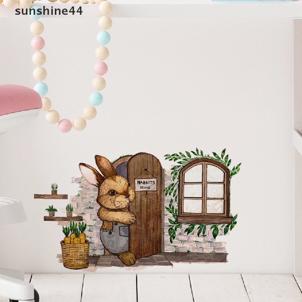 Sunshine Baru Kartun 3D Dicat Kelinci Stiker Dinding Rumah Kamar Tidur Anak Dekorasi Kamar Tidur.