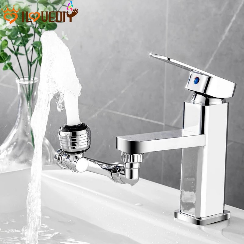 1pcs Kran Air Wastafel Dapur Robotic Arm Faucet Silver Splash Filter New Universal1080° Kran Extender Rotasi Untuk Kamar Mandi Dapur