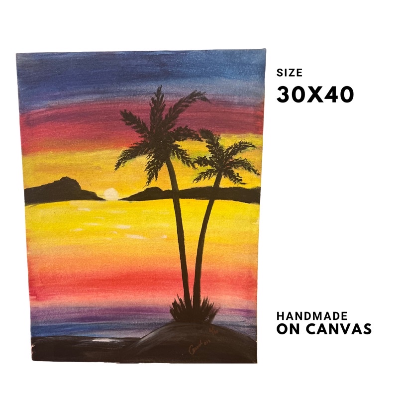 Lukisan Kanvas/Canvas Painting Pemandangan pantai sunset ukuran 30x40 Dekorasi Dinding hiasan