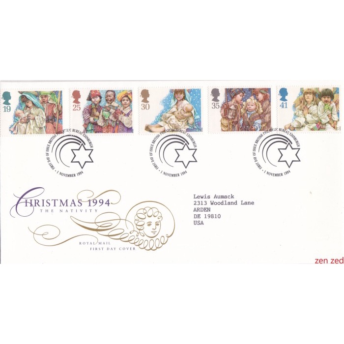 

A762 Prangko Inggris FDC 1994 Christmas Stamps 1 Pcs