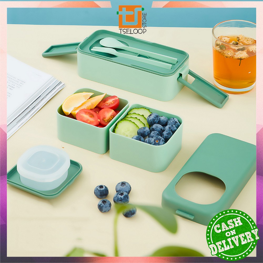 OFM-C779 Kotak Makan 2 Tingkat Portable 1050ML Ada Sauce Cup / Lunch Box 2 Layer / Rantang Makanan Set Anti Tumpah