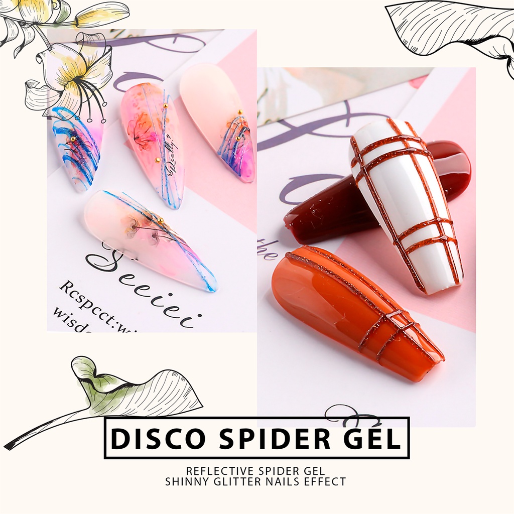 [ COD ] SPIDER GEL POLISH GLITTER DISCO/ KUTEK GEL PAINTING JARING GARIS/ NAILART GLITER NAIL ART