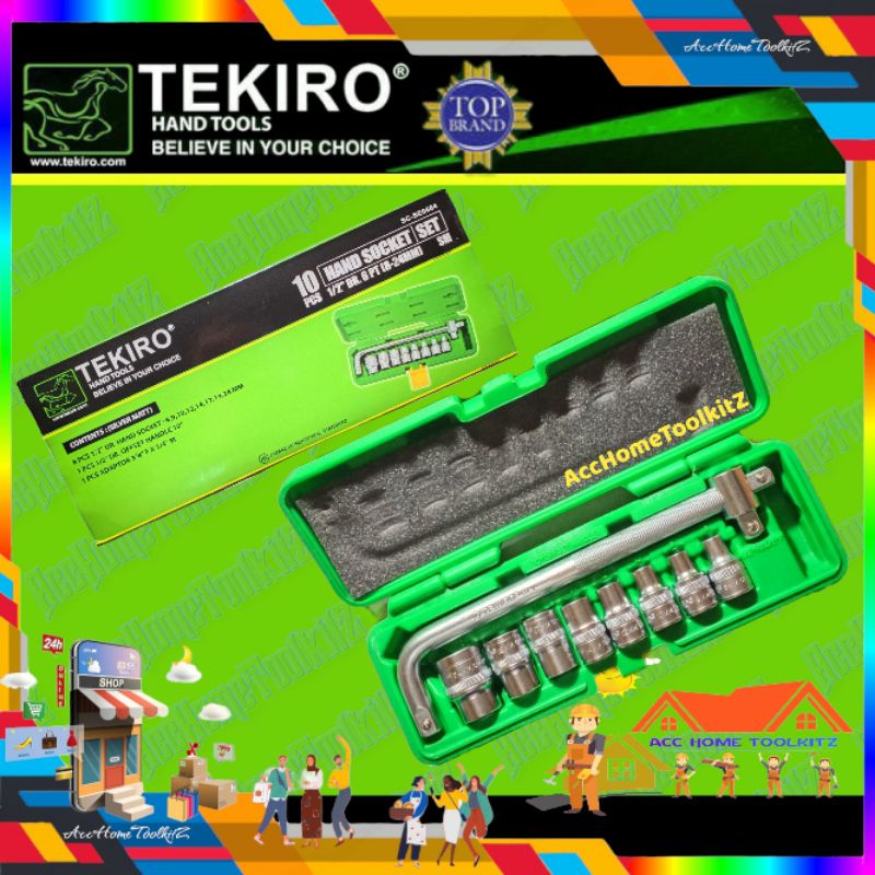 TEKIRO KUNCI SOCK SET 10PCS 6PT HAND SOCKET 1/2&quot; ( 8-24MM) 8 , 9 , 10 , 12 , 14 , 17 , 19 , 24 MM