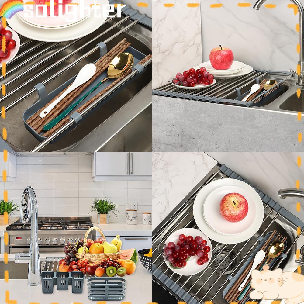 Solighter Sink Drain Rack Portable Pembersih Sayur Stainless Steel