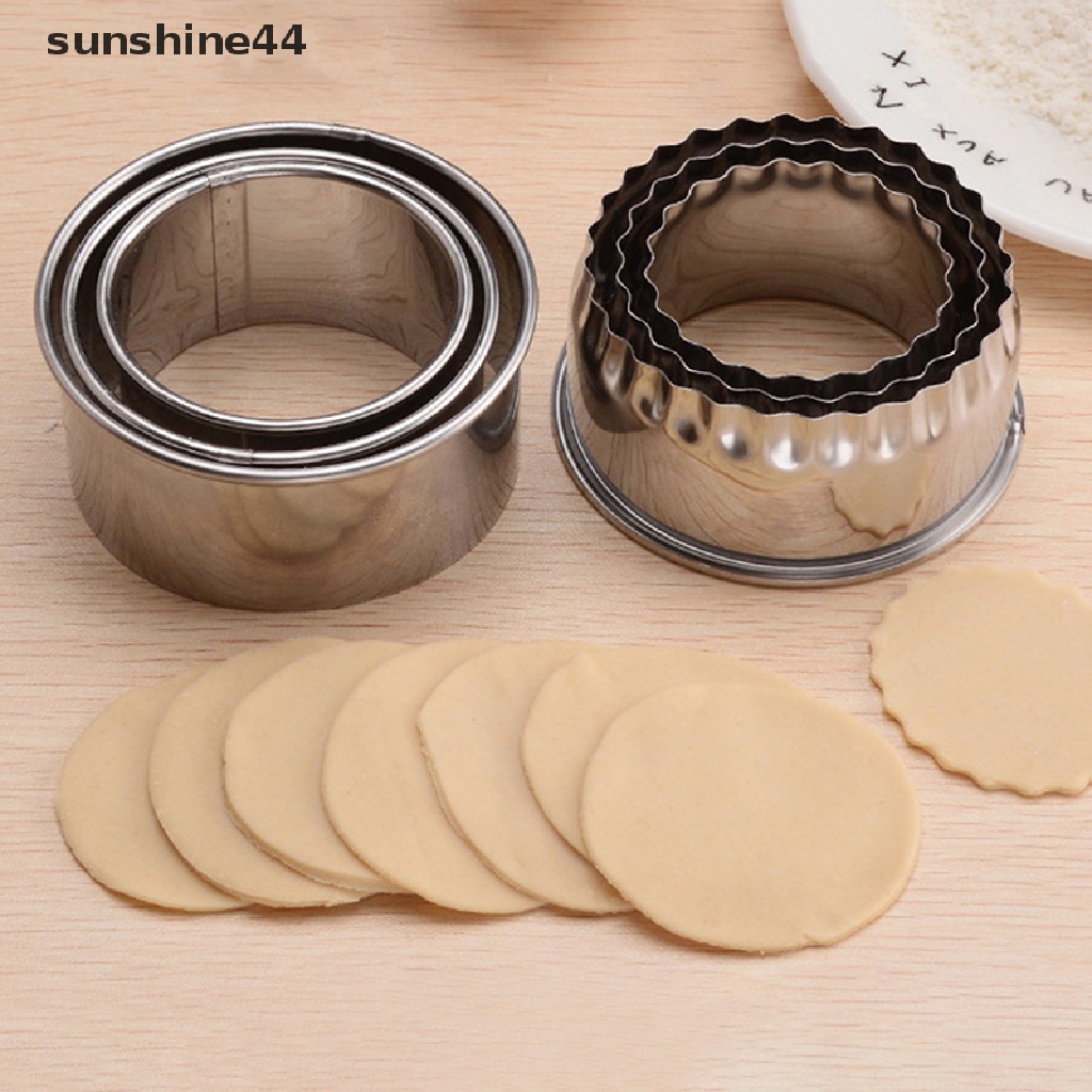 Sunshine 3Pcs/Set Pemotong Biskuit Kue Kering Stainless Steel Lingkaran Bunga Pastry Cutters.