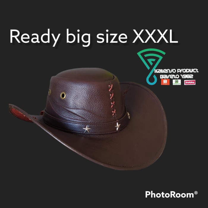 Topi Topi Kulit Pria Original Koboy Koboi Laken Cowboy Big Size Jumbo Xxl