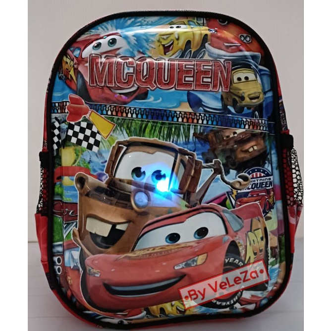 Tas ransel anak laki-laki sekolah PAUD TK karakter mcqueen led