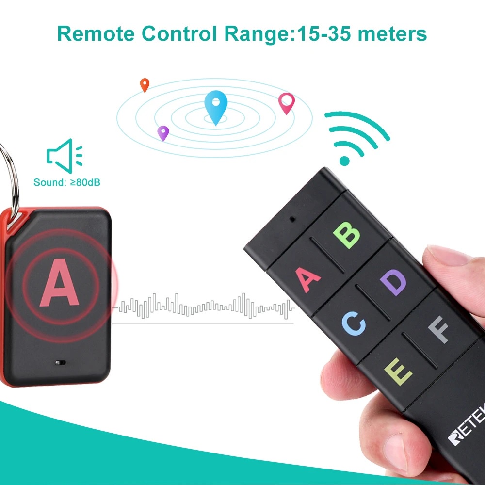 AKN88 -RETEKESS TH104 - Wireless Key Finder RF Item Locator 6 Receiver