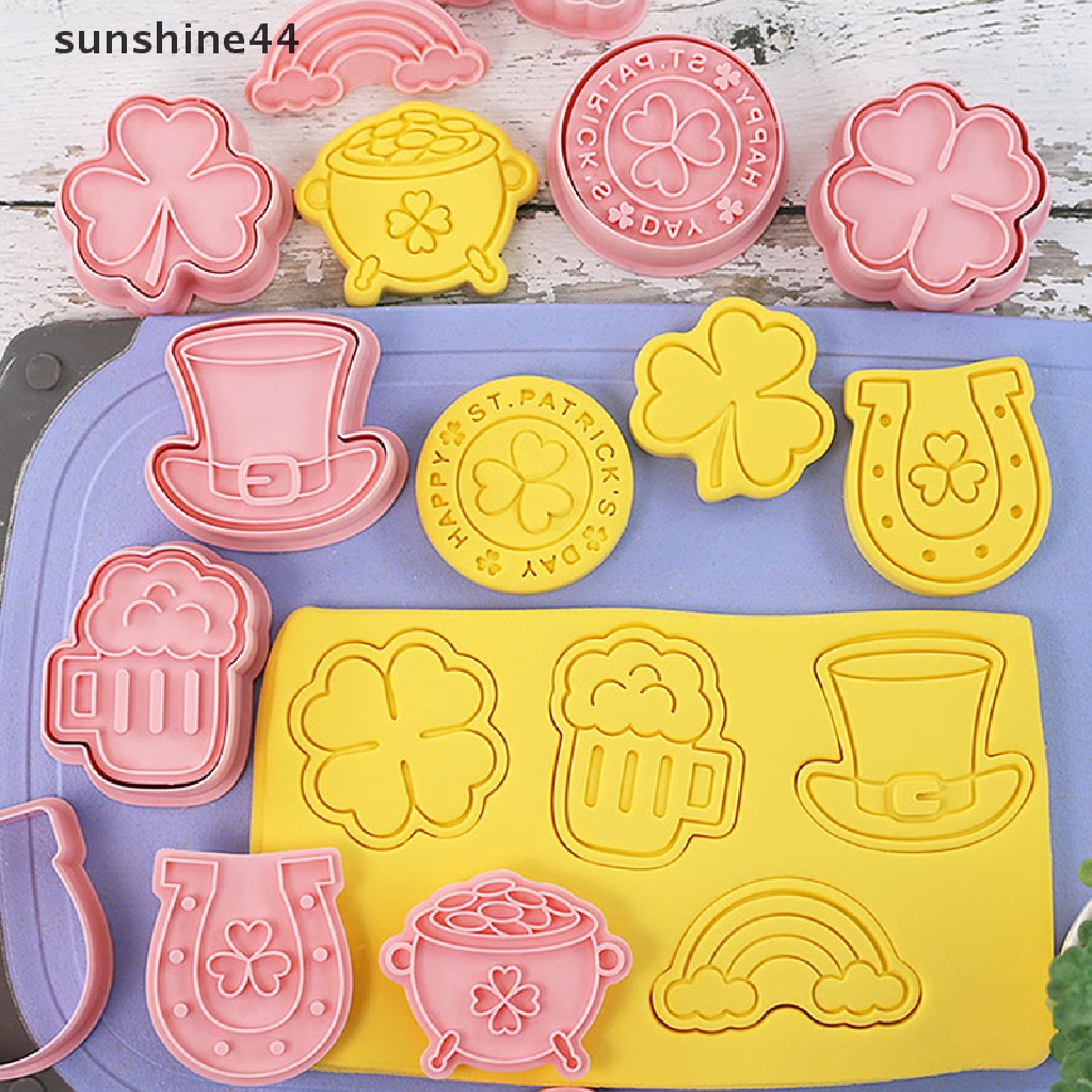 Sunshine 8Pcs/set 3D St. Patrick's Day Cookie Cutters Biscuit Mold Cetakan Kue Kering Stamp Party Decor Baking Tools.