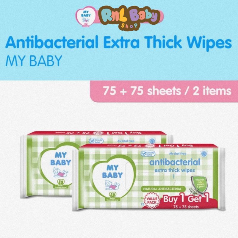 My Baby Antibacterial Baby Wipes 75+75's Buy 1 Get 1 Free - Tisu Basah