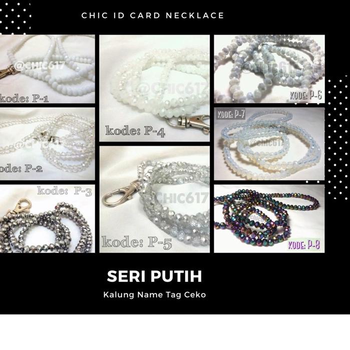

정 Lanyard Beads Manik Kalung Name Tag Tali Nametag Mute Id Card Necklace SERI PUTIH Best