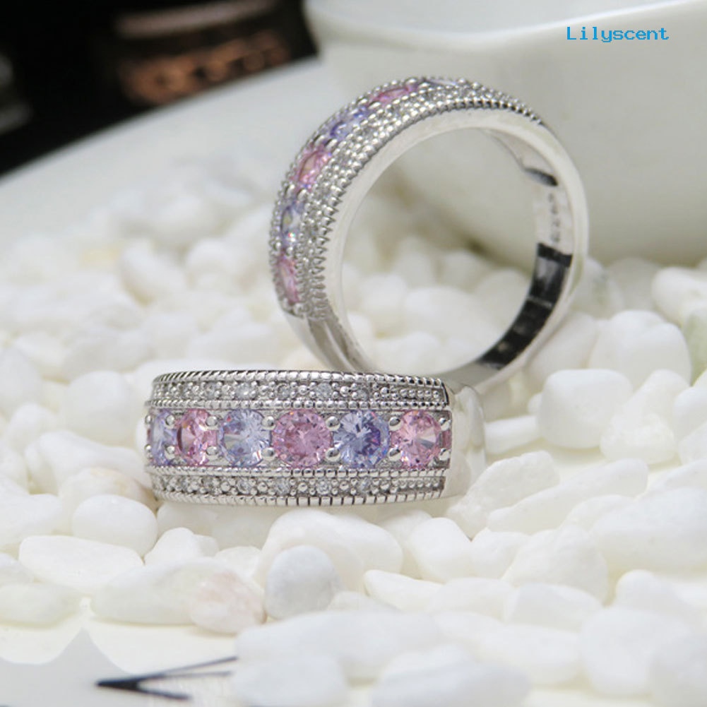 [LS] Perhiasan Pengantin Pertunangan Pernikahan Cincin Jari Hias Cubic Zirconia Warna-Warni