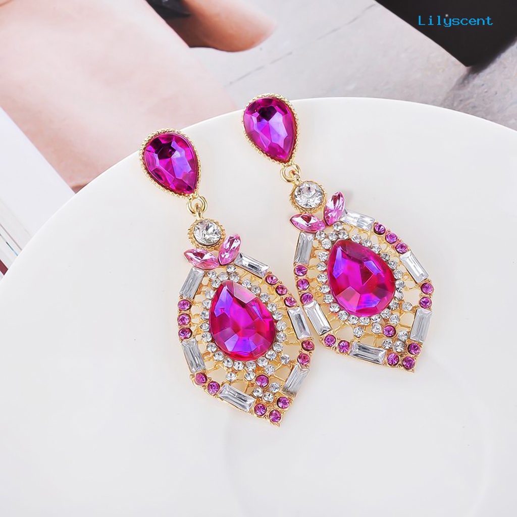 [LS] Anting Wanita Bentuk Tetesan Air Mata Besar Menjuntai Zinc Alloy Berlian Imitasi Earrings Jewelry Untuk Pesta