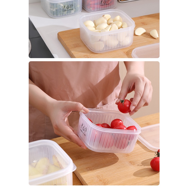 Toples Food Container / Kotak Kontainer Makanan Tempat Penyimpanan Sayur Buah Bahan Masak Wadah Tirisan Kedap Udara Plastik Transparan