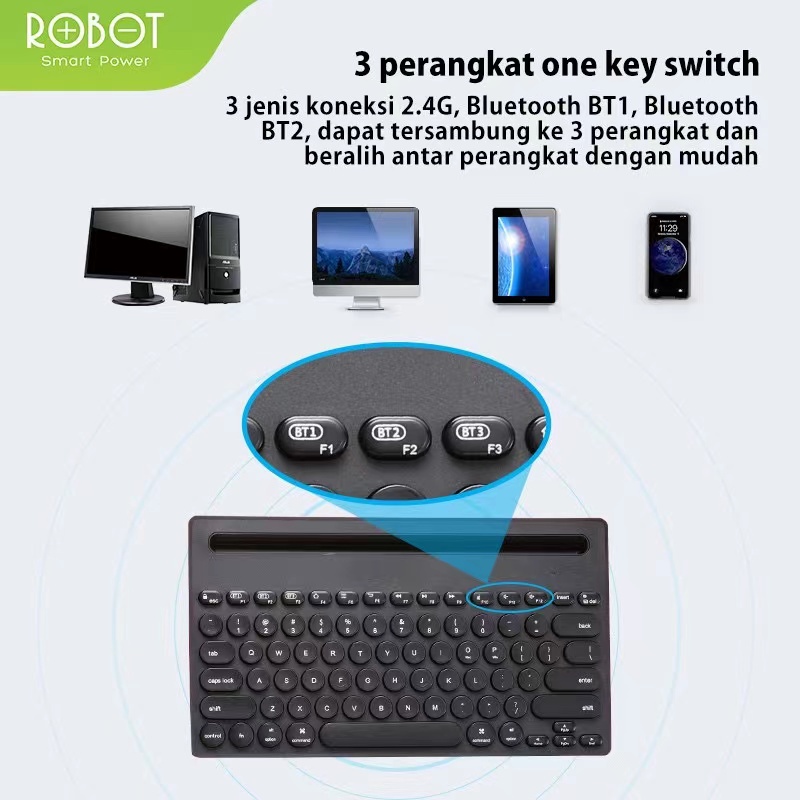 ROBOT KB10 Multi-Device Bluetooth &amp; Wireless Keyboard 3 Device Connect - Garansi Resmi 1 Tahun