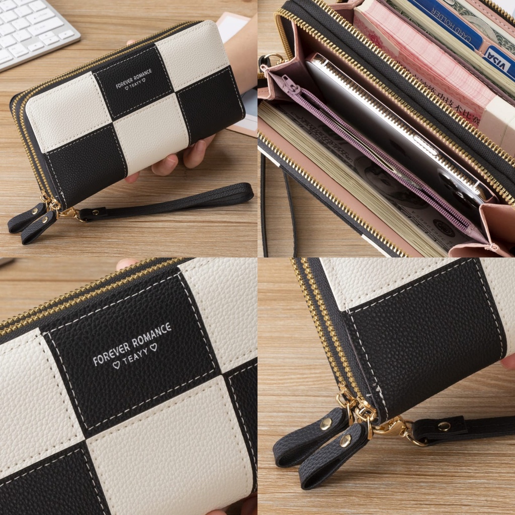 DOMPET PANJANG WANITA 2 RESLETING IMPORT KULIT HITAM COCINEA WA637B5 KOREA MUAT HP KARTU KOIN MURAH CEWEK PREMIUM BRANDED BATAM SIMPLE LUCU REMAJA KEKINIAN