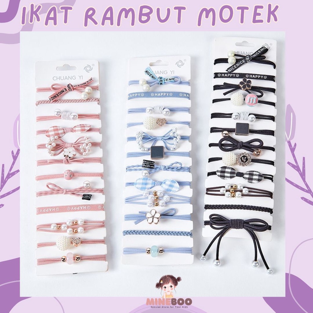 mineboo - IKAT RAMBUT MOTEK Ikat Rambut Anak Korea 1 set Isi 12 Pcs NO BOX Bahan Karet Aksesoris Rambut Wanita Murah