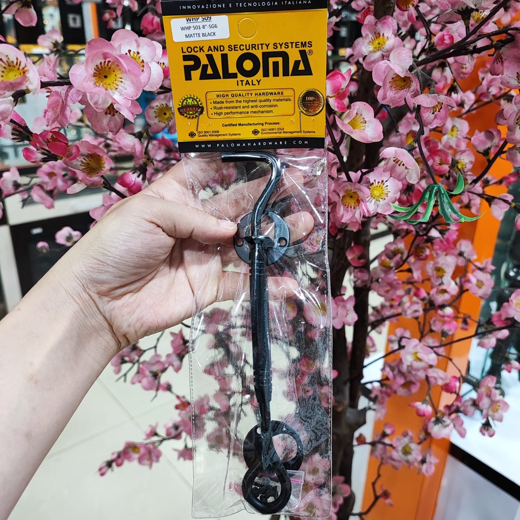 Window Hook PALOMA WHP 509 STEEL 8 INCH Hak Angin Penahan Jendela HITAM BLACK MATTE