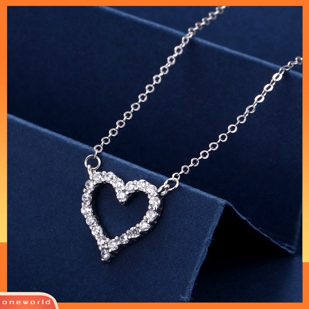[ONWL] Wanita Kalung Elegan Temperamen Hypoallergenic Klasik Hadiah Perak Disepuh Berlian Imitasi Mengkilap Jantung Liontin Wanita Klavikula Kalung Untuk Hari Valentine