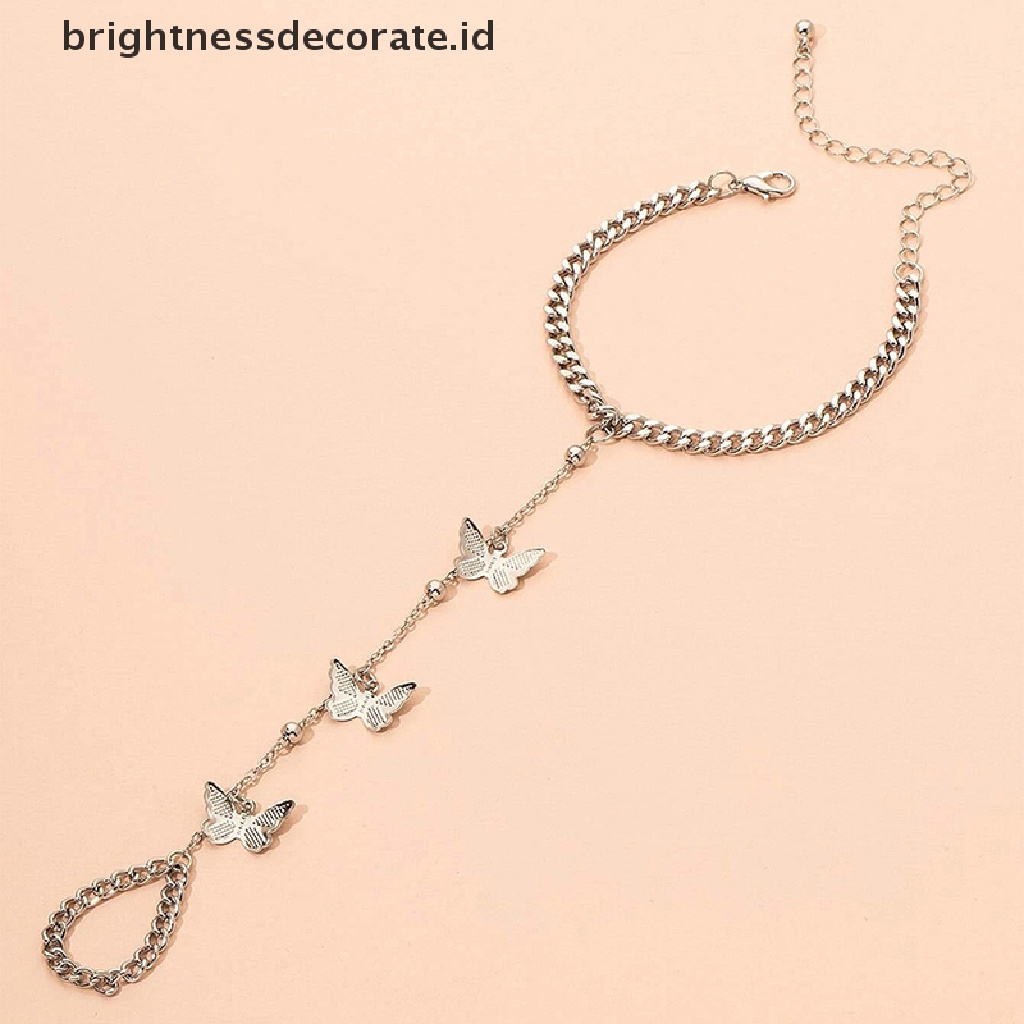 [Birth] Gelang Kupu-Kupu Wanita Vintage Rantai Sederhana Butterfly Charm Finger Bracelet [ID]