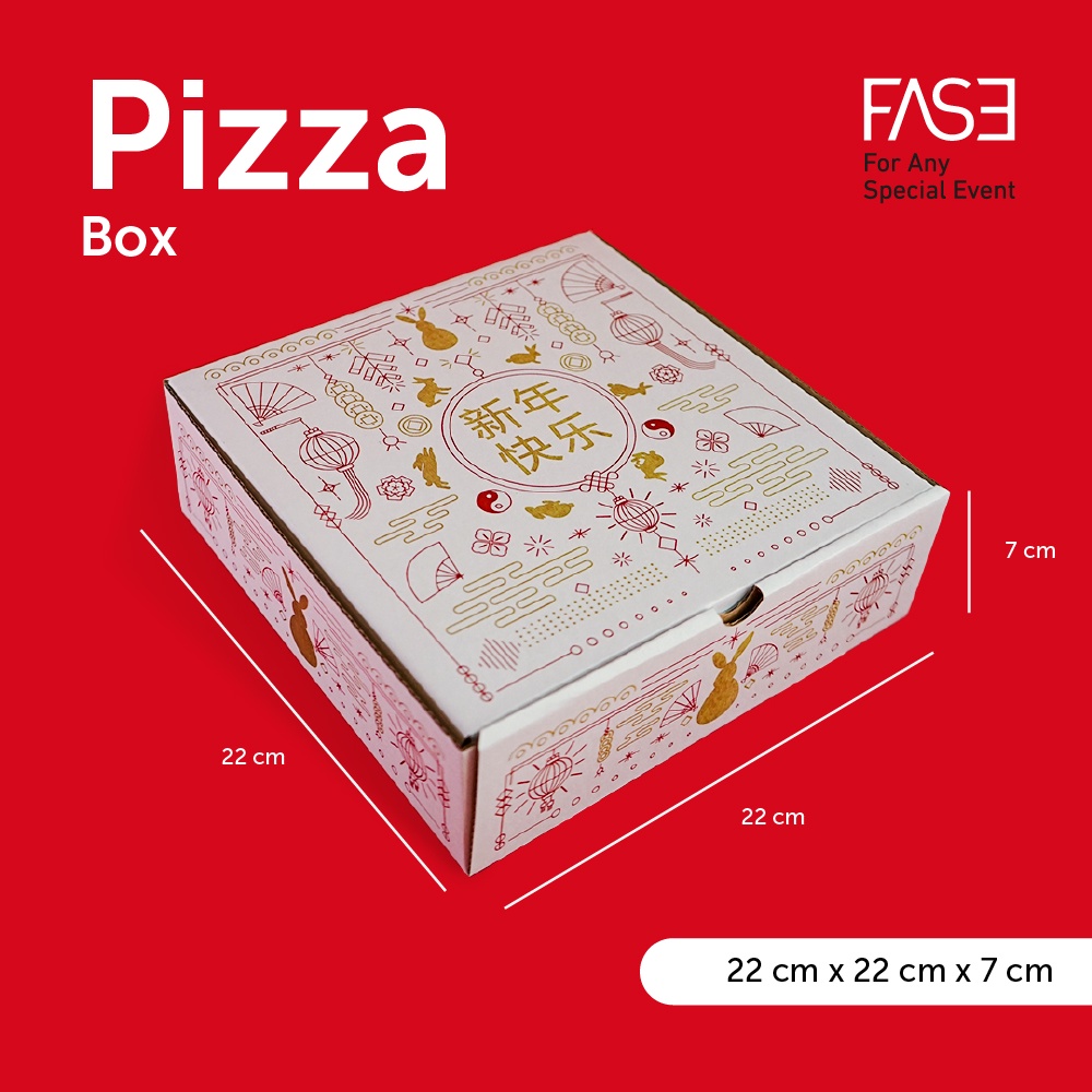 

Dus Imlek Tahun Baru China / Box Pizza White 22 x 22 x 7 cm isi 5 pcs / Corrugated Box Packaging Die Cut Pizza Hampers Imlek Tahun Baru China Chunjie