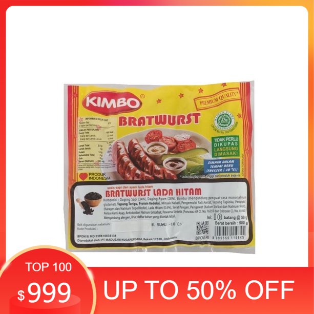 

Sosis Sapi Bratwurst Kimbo Lada Hitam 500gr isi 10