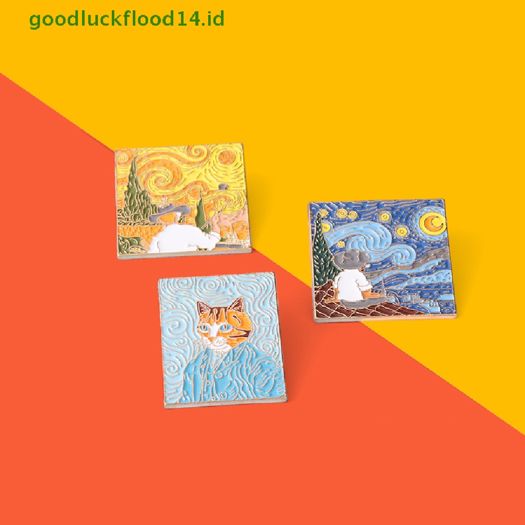 [GOOGFOUR] Seni Potret Diri Enamel Pin Van Gogh Bintang Bulan Malam Bros Logam Lencana Tas [TOP]