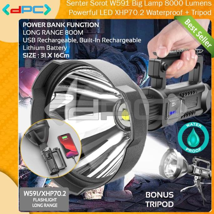 Senter Sorot W591 XHP70.2 Big Lamp 8000 Lumens LED Waterproof + Tripod