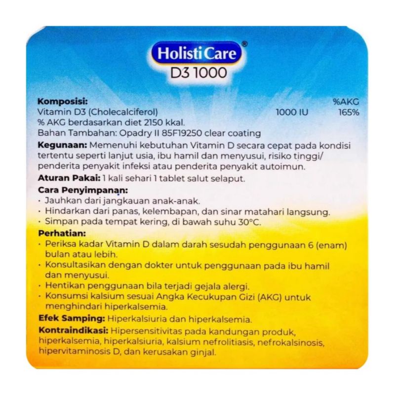 Holisticare D3 1000 IU Botol Isi 30 Tablet Salut Selaput
