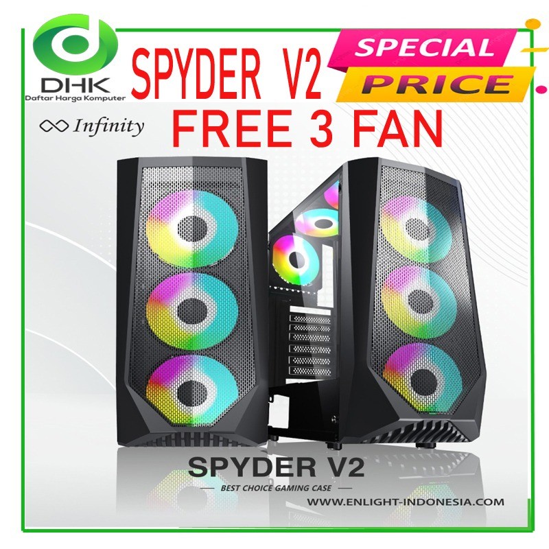 Casing Infinity Spyder V2 + 3 fan RGB - Tempered Glass