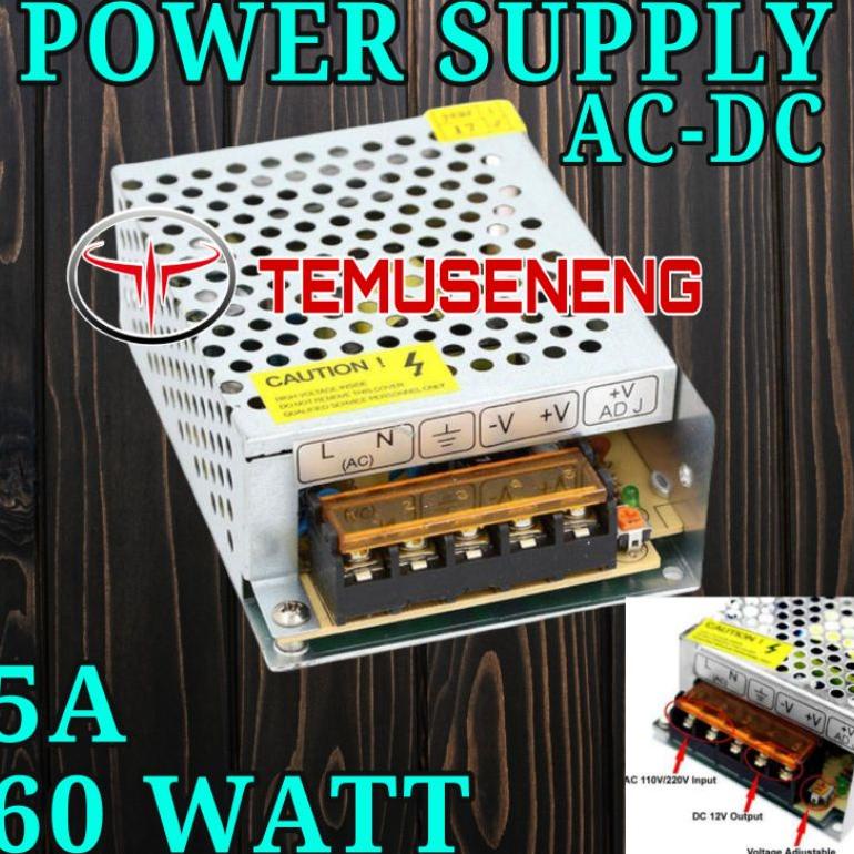 [TERLARIS] POWER SUPPLY 5A 12V KOTAK ADAPTOR LAMPU LED STRIP TRAFO 5A 12VOLT TRAVO 5 AMPERE 5A CCTV 