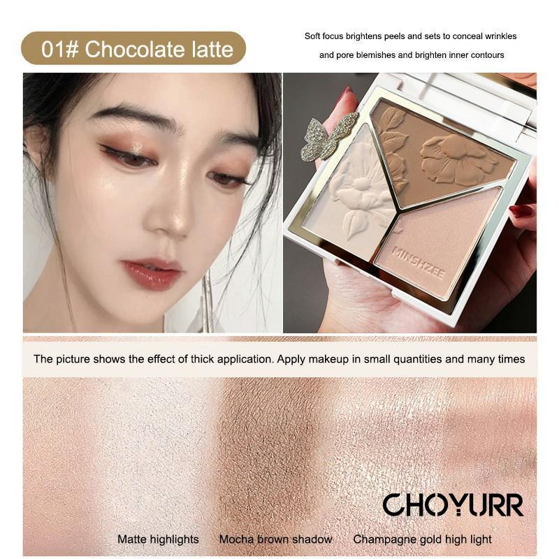 【COD】3 In 1 Highlighter Palette / Contour Powder / Blusher Matte Face Makeup Pigmented Blusher Palette Cosmetics Long Lasting Makeup-CH