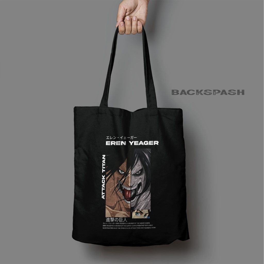 TOTEBAG HITAM ANIME ATTACK ON TITANS CUSTOM PRIA DAN WANITA