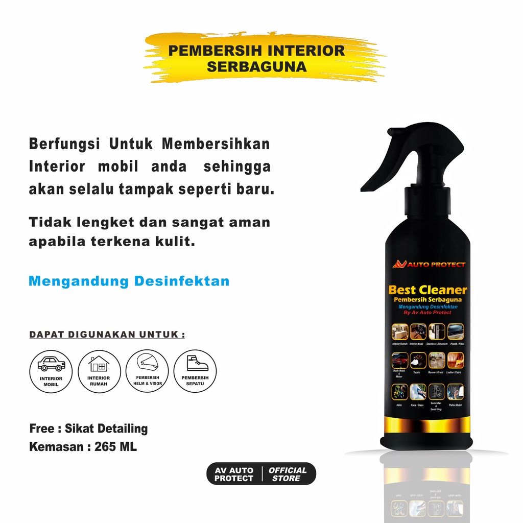 Pembersih Interior Mobil - Interior Cleaner - Kemasan 265ml Free Sikat Detailing  - By Av Auto Protect