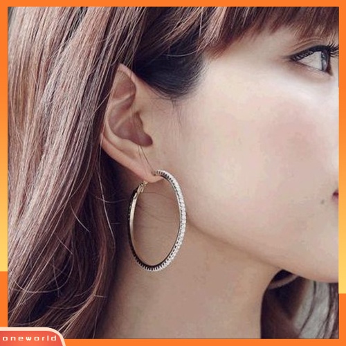 {oneworld} 1pasang Wanita Fashion Punk Mewah Mengkilap Berlian Imitasi Ear Hoop Menjuntai Anting-Anting