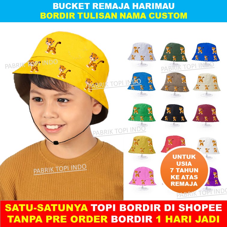 Topi Harimau Bucket Tiger dan Custom Bordir Nama Sesuka Kamu Usia 7 Tahun ke atas