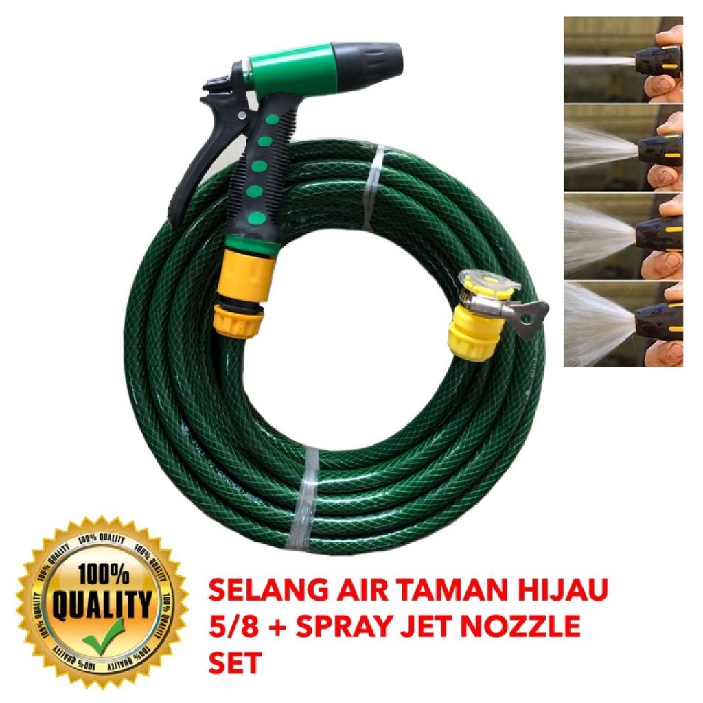 SELANG AIR TAMAN HIJAU BENANG 5/8 + SPRAY JET NOZZLE SET