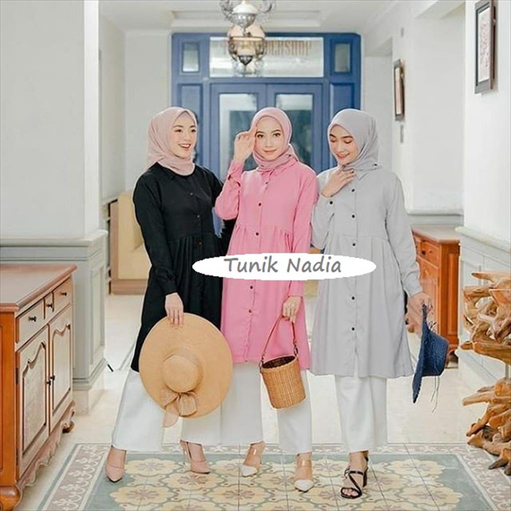 OTS 940. Tunik Nadia Kancing Depan Pakaian Atasan Wanita Baju Dress Gamis Kekinian