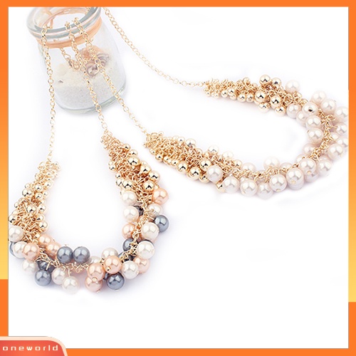 {oneworld} Wanita Fashion Multilayer Mutiara Imitasi Choker Kerah Bib Statement Chain Necklace