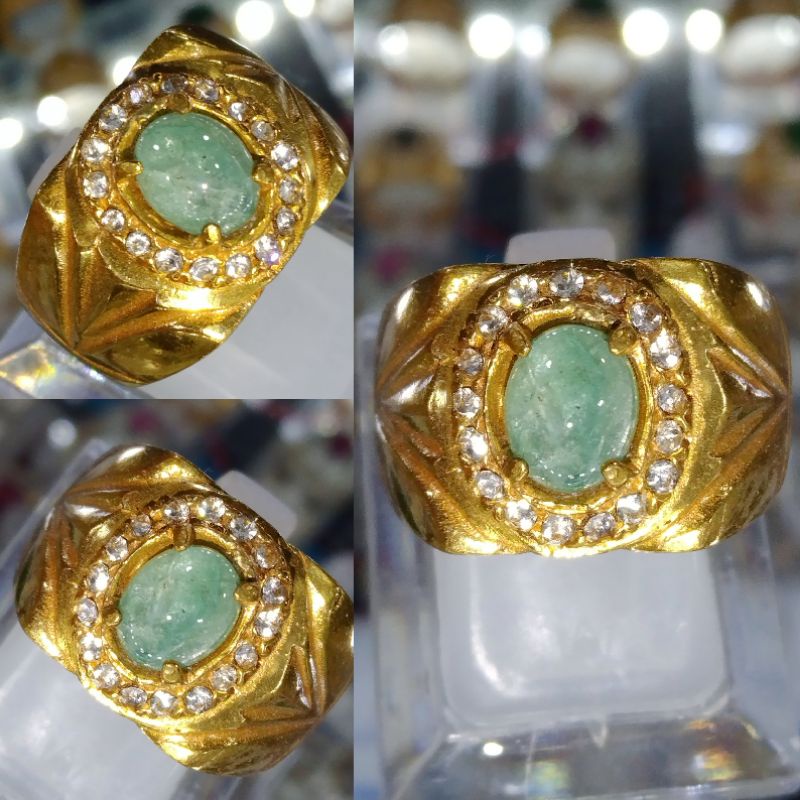 CINCIN BATU PERMATA NATURAL EMERALD BERYL/ZAMBRUD COLOMBIA KRYSTAL