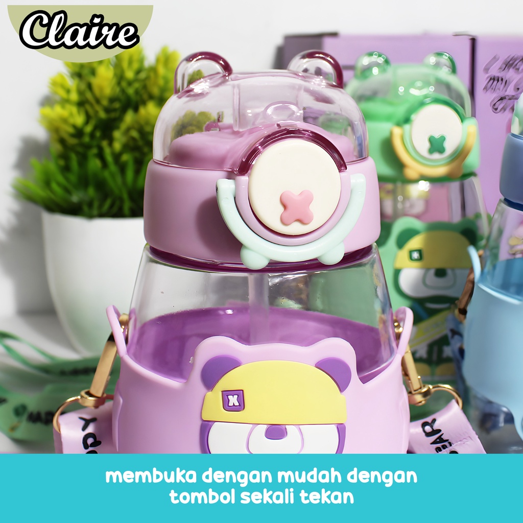 Botol Minum Anak Happy Bear 600ML/ Botol Air Minum Anak Free Sticker 2D &amp; 3D