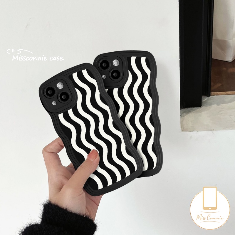 Redmi 12C 910 9A 9T 10A 10C 9C NFC A1+A1 Note10 10Pro 11Pro+9 8 11 9Pro Note 9s 10s 11s PO CO M3 X3 NFC Pro Mi 11T Pro Fashion Hitam Putih Motif Gelombang Air Case Tepi Bergelombang Lembut