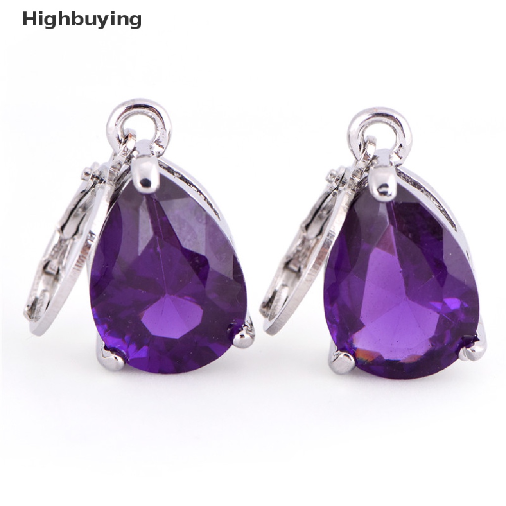 Hbid Wanita Perak Berlapis Amethyst Safir Perhiasan Droop Stud Hoop Earrings Hadiah Glory