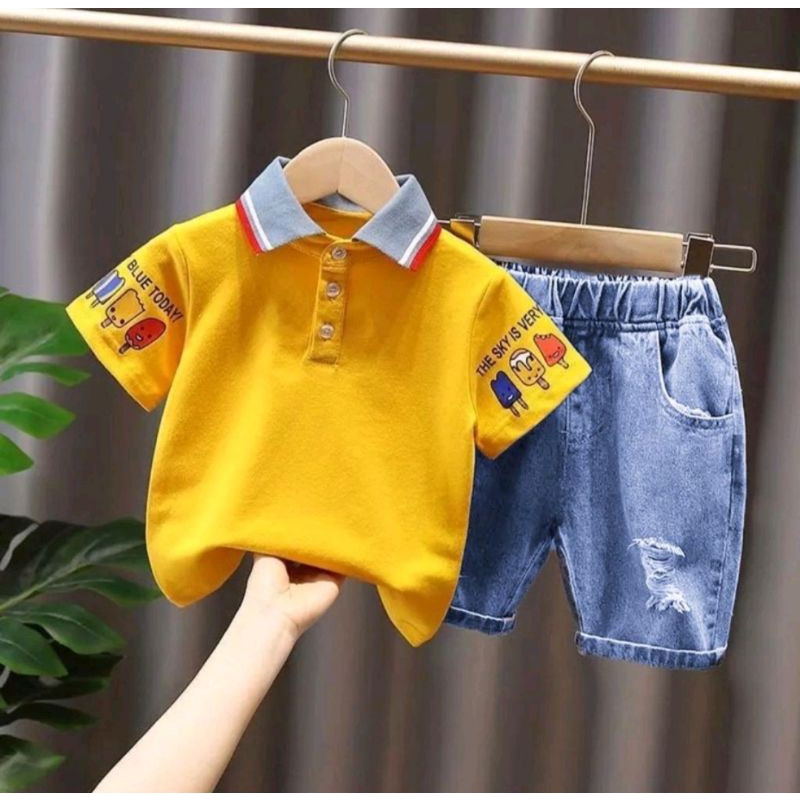 SETELAN KAOS POLO CELANA JEANS ANAK LAKI LAKI USIA 1 SAMPAI 5 TAHUN/BAJU ANAK/PAKAIAN ANAK/SETELAN ANAK