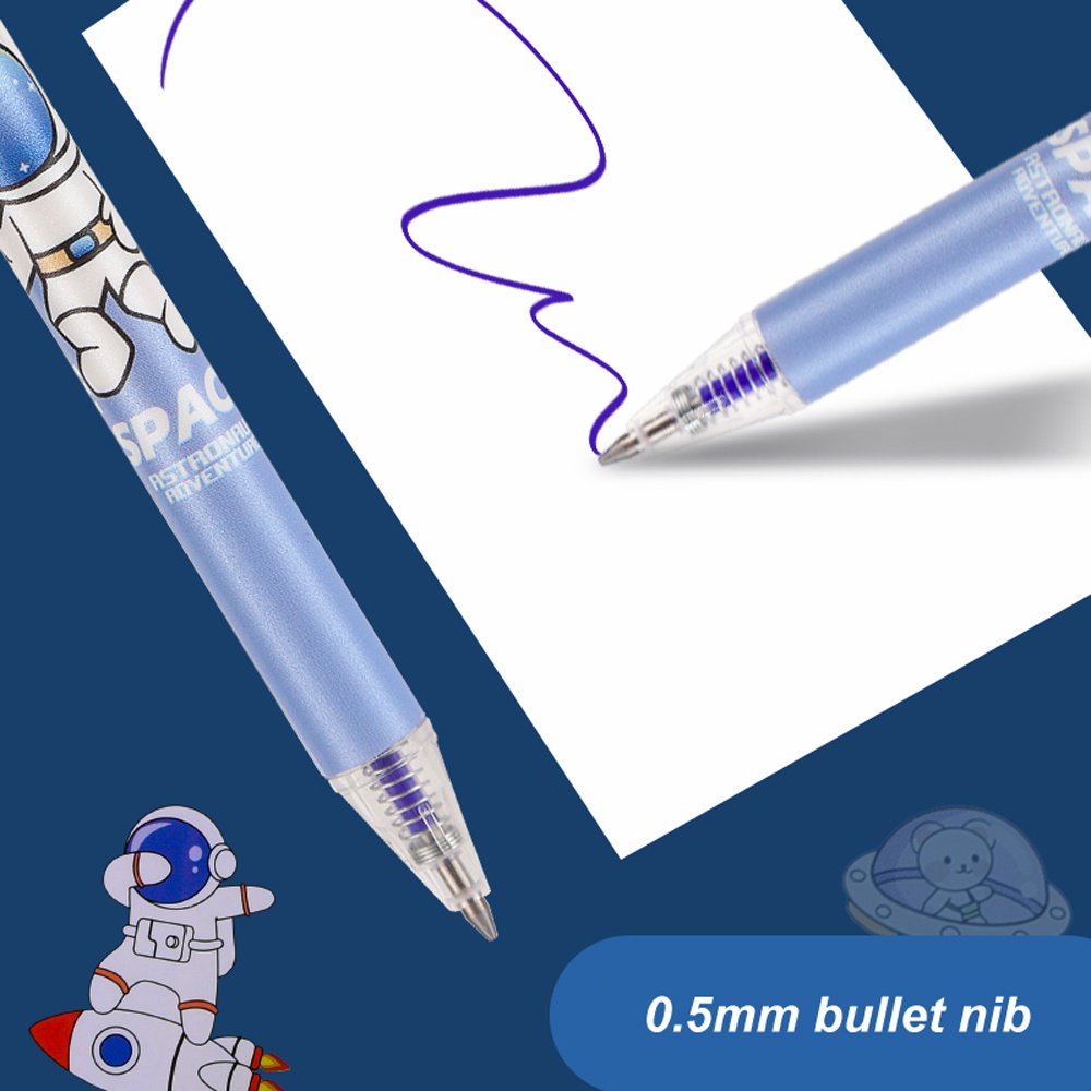 0.5mm Gaya Acak Pena Tulisan Siswa Kawaii Astronot Press Pen Hitam &amp; Biru Pena Netral Panas Dihapus Pena Netral Kantor Sekolah Perlengkapan Alat Tulis