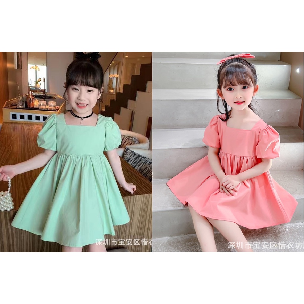 DRESS GAUN ANAK MOTIF POLOS PITA RAMBUT IMPORT BAHAN TEBAL