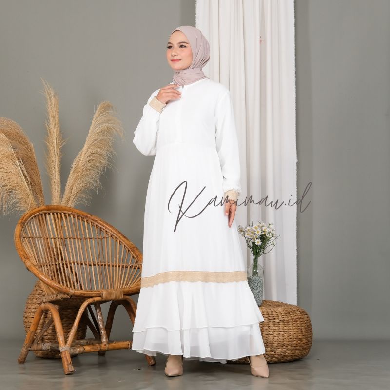 Gamis Muslimah Ceruti Renda Susun bawah Full Furing Premium Ld 110 Busui Bisa COD